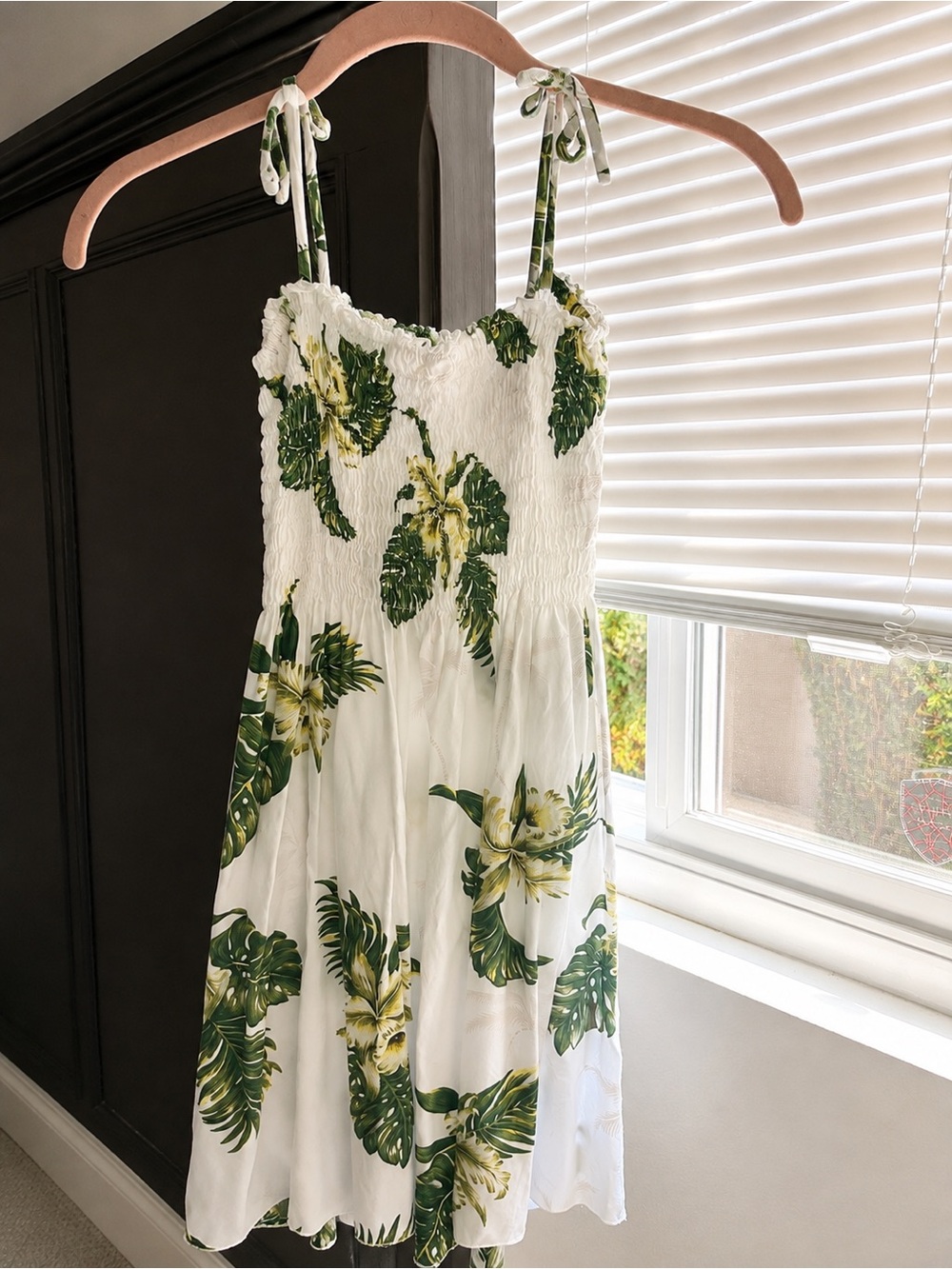 White Tropical Print Tie-Shoulder Sundress